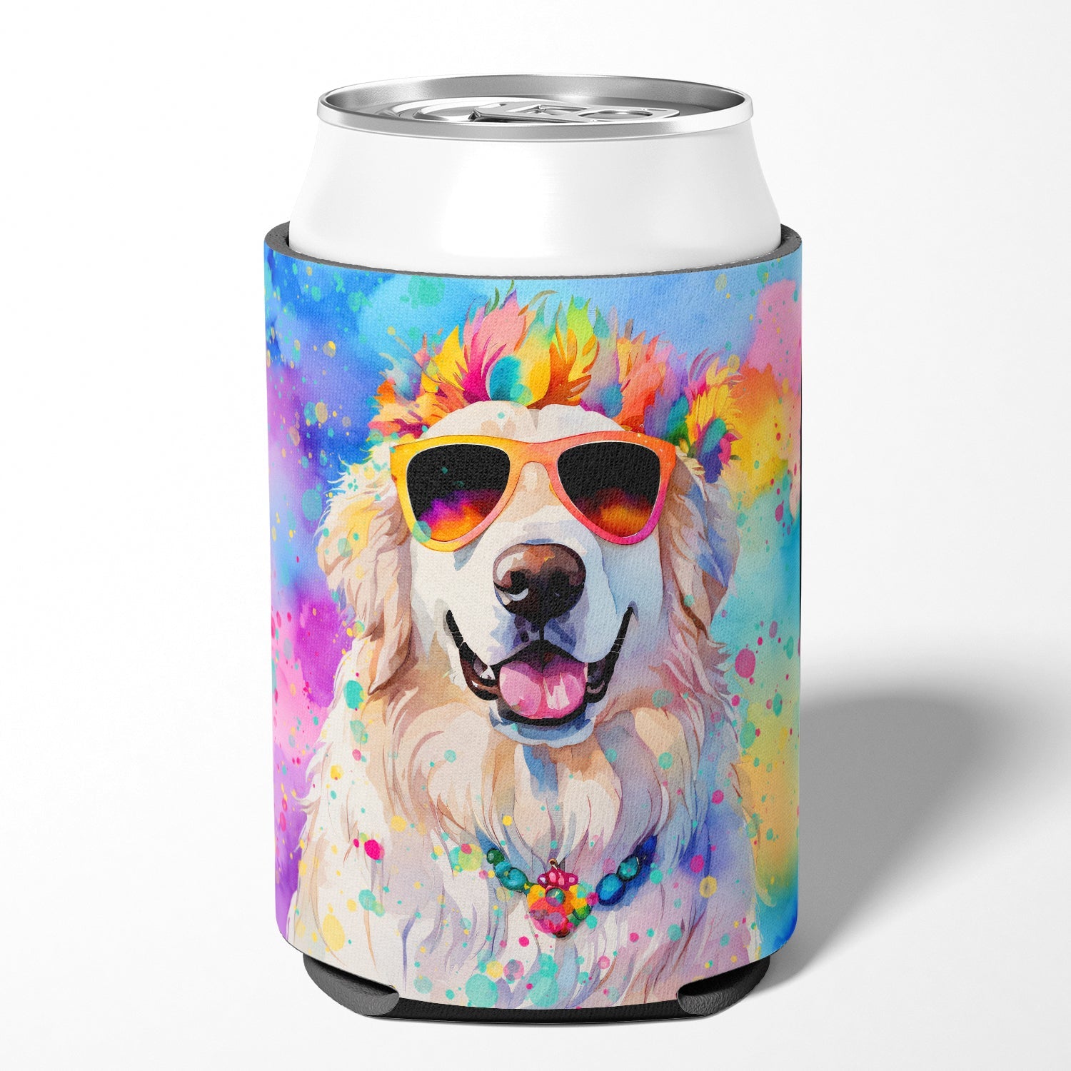 Great Pyrenees Hippie Dawg Can or Bottle Hugger Cooler Sleeve for Standard 12 oz Cans, Insulated Foam Beer & Soda Can Hugger Reusable