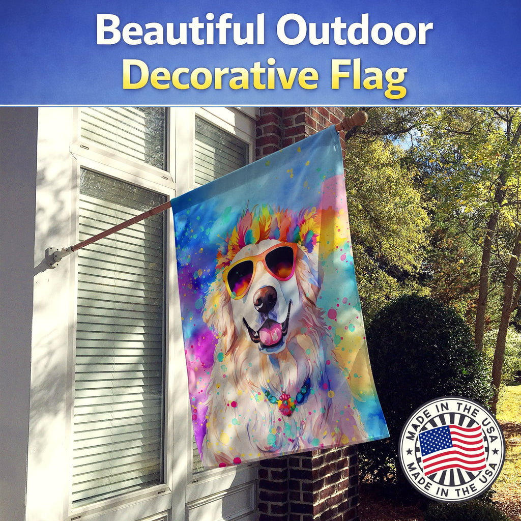 Great Pyrenees Hippie Dawg House Flag 28x40 Porch Sleeve Pole Decorative Outside Yard Banner Artwork Wall Hanging, Polyester