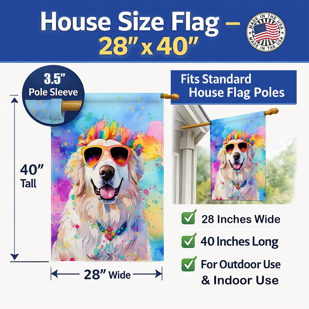Great Pyrenees Hippie Dawg House Flag 28x40 Porch Sleeve Pole Decorative Outside Yard Banner Artwork Wall Hanging, Polyester
