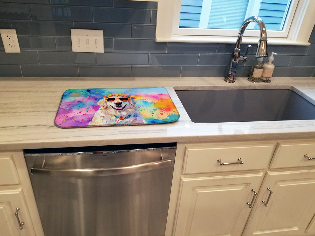 Great Pyrenees Hippie Dawg Dish Drying Mat Absorbent Dish Drying Mat Pad for Kitchen Counter Dish Drainer Mat for Countertop, 14 x 21", Multicolor