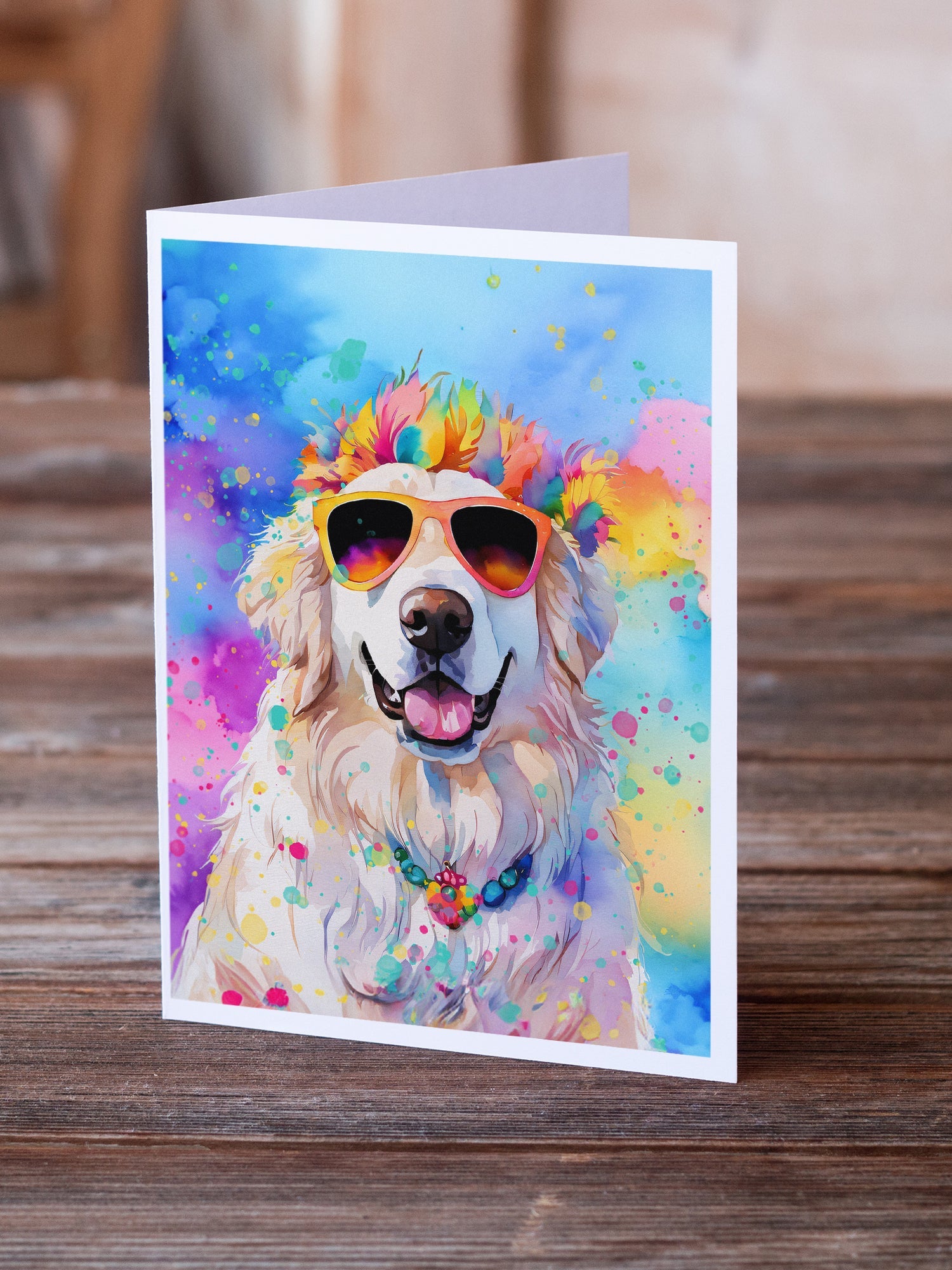 Great Pyrenees Hippie Dawg Greeting Cards Pack of 8 Blank Cards with Envelopes Whimsical A7 Size 5x7