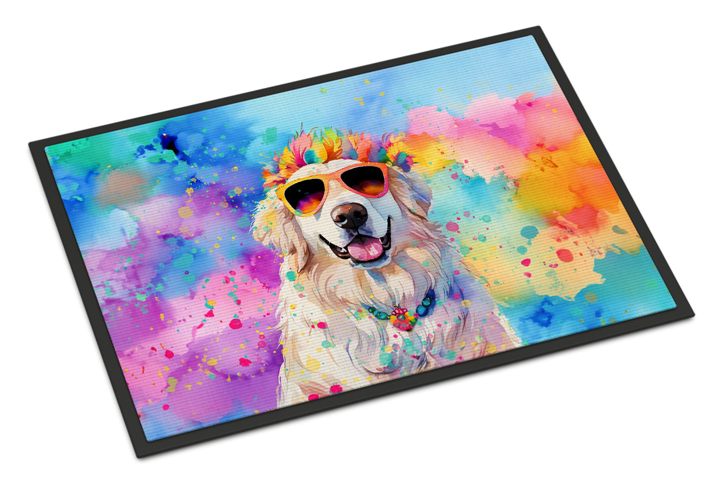 Great Pyrenees Hippie Dawg Doormat Indoor Outdoor 24H X 36W Front Door Mat Rugs for Entryway, Non Slip Washable Low Pile,