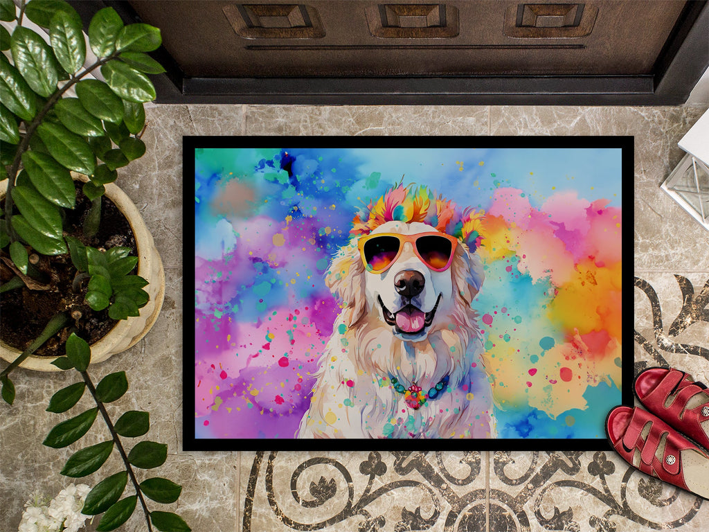 Great Pyrenees Hippie Dawg Doormat Indoor Outdoor 24H X 36W Front Door Mat Rugs for Entryway, Non Slip Washable Low Pile,