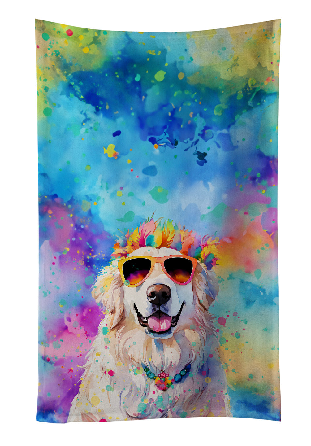 Great Pyrenees Hippie Dawg Kitchen Towel Velour Plush Front and Cotton Loop Back Machine Washable