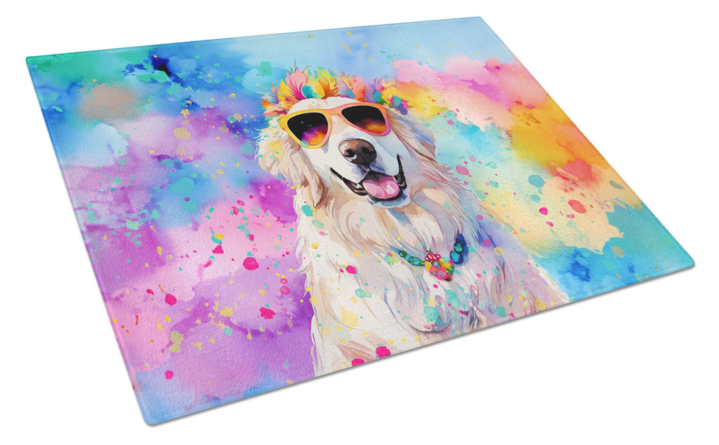 Great Pyrenees Hippie Dawg Cutting Board Tempered Glass Kitchen Cutting Surface, Heat Resistant Chopping, Non-Slip Feet, Food Prep & Serving