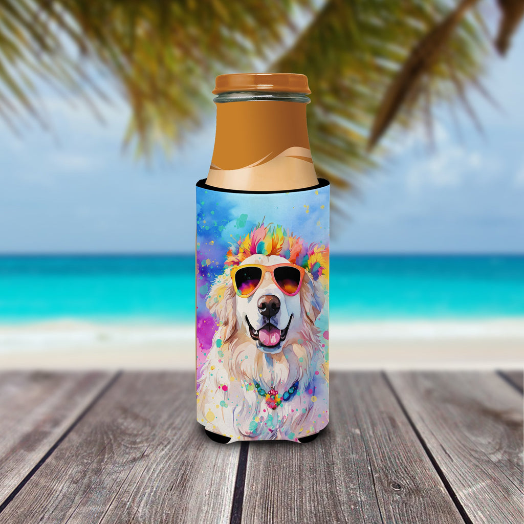 Great Pyrenees Hippie Dawg Slim Can Hugger , Insulated Foam Hugger for 12 oz Slim Cans, Beer Bottles & Water Bottles, Printed in USA