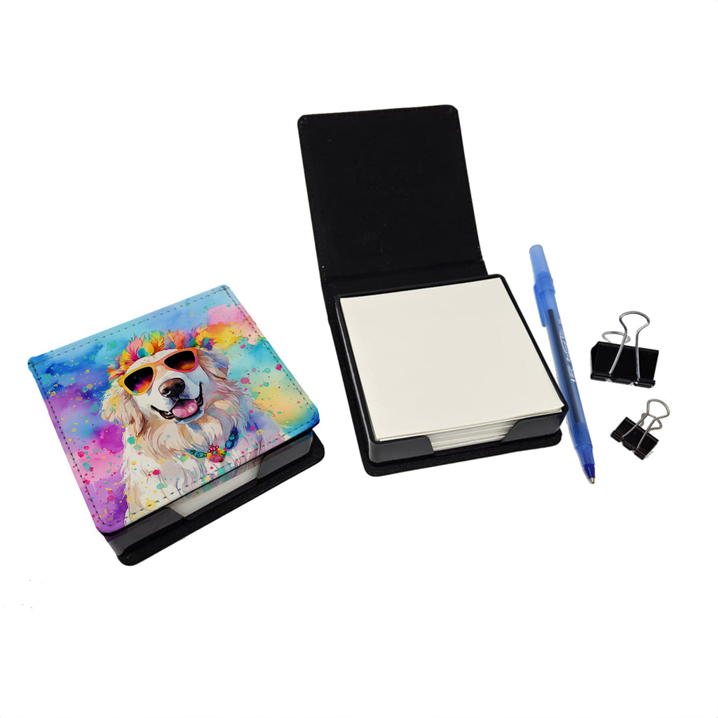Great Pyrenees Hippie Dawg PU Leather Note Paper Holder with Artist-Designed Cover, Desk Accessory, Office Gift