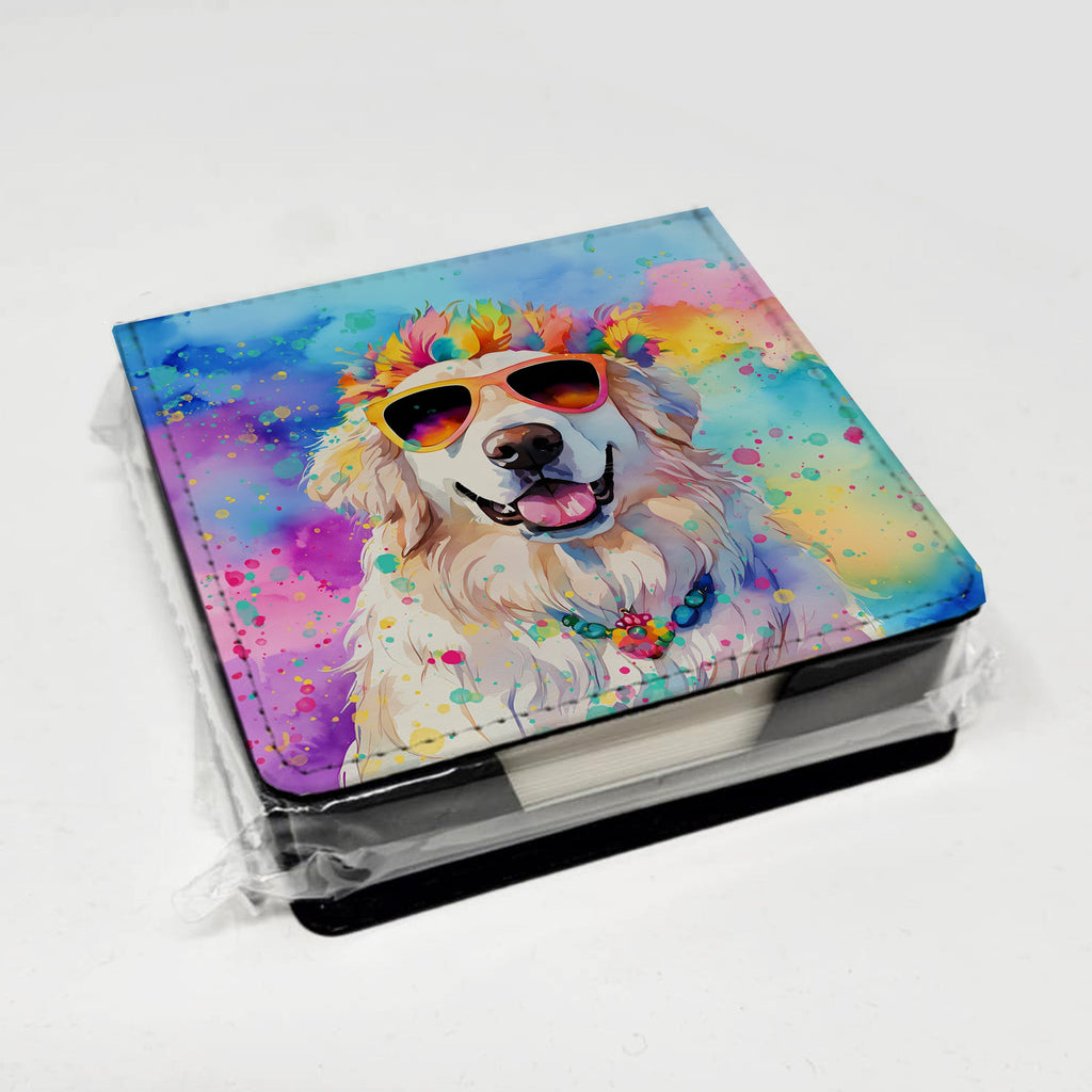 Great Pyrenees Hippie Dawg PU Leather Note Paper Holder with Artist-Designed Cover, Desk Accessory, Office Gift