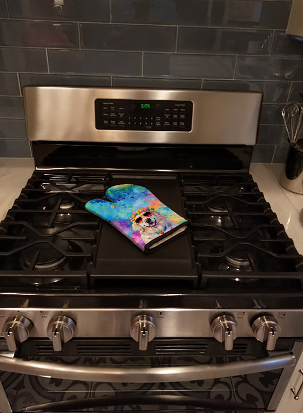 Great Pyrenees Hippie Dawg Oven Mitt Heat Resistant Thick Oven Mitt for Hot Pans and Oven, Kitchen Mitt Protect Hands, Cooking Baking Glove