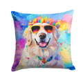 Great Pyrenees Hippie Dawg Decorative Throw Pillow 14x14 Indoor Outdoor Accent Cushion, Fabric Cover with Insert for Sofa, Bed, Porch & Living Room