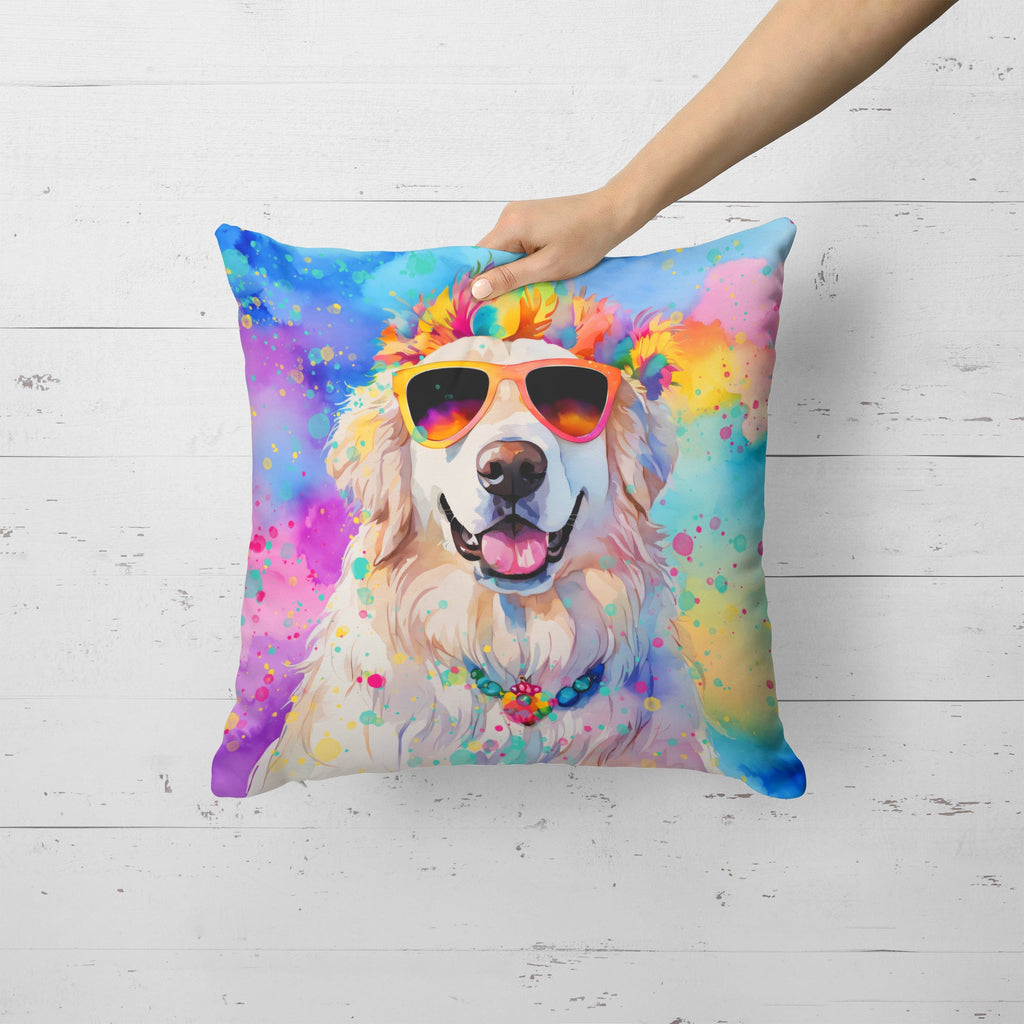 Great Pyrenees Hippie Dawg Decorative Throw Pillow 18x18 Indoor Outdoor Accent Cushion, Fabric Cover with Insert for Sofa, Bed, Porch & Living Room
