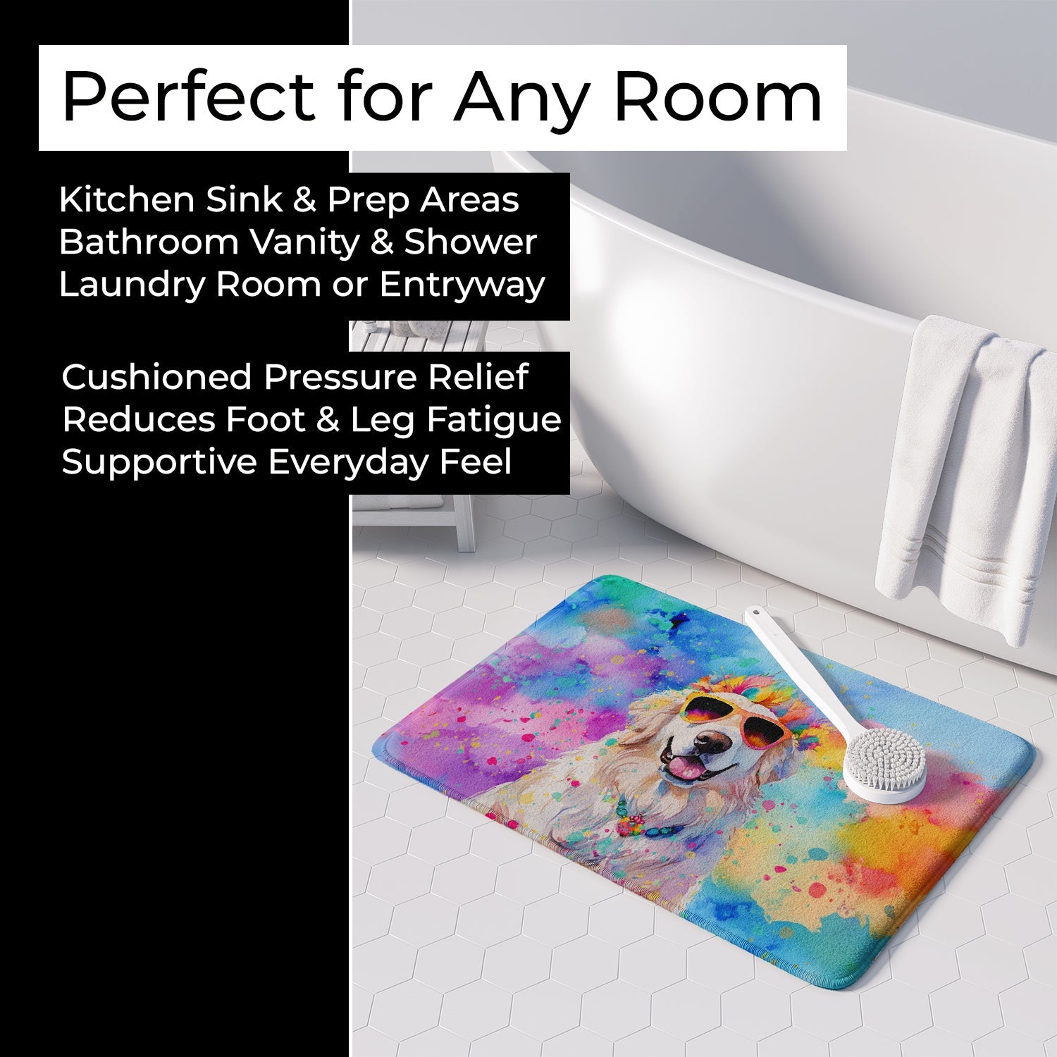 Great Pyrenees Hippie Dawg Memory Foam Kitchen Mat Machine Washable Anti-Fatigue Cushion Comfort Bath or Kitchen Rug