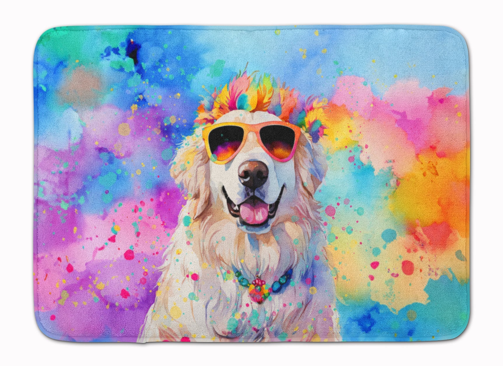 Great Pyrenees Hippie Dawg Memory Foam Kitchen Mat Machine Washable Anti-Fatigue Cushion Comfort Bath or Kitchen Rug