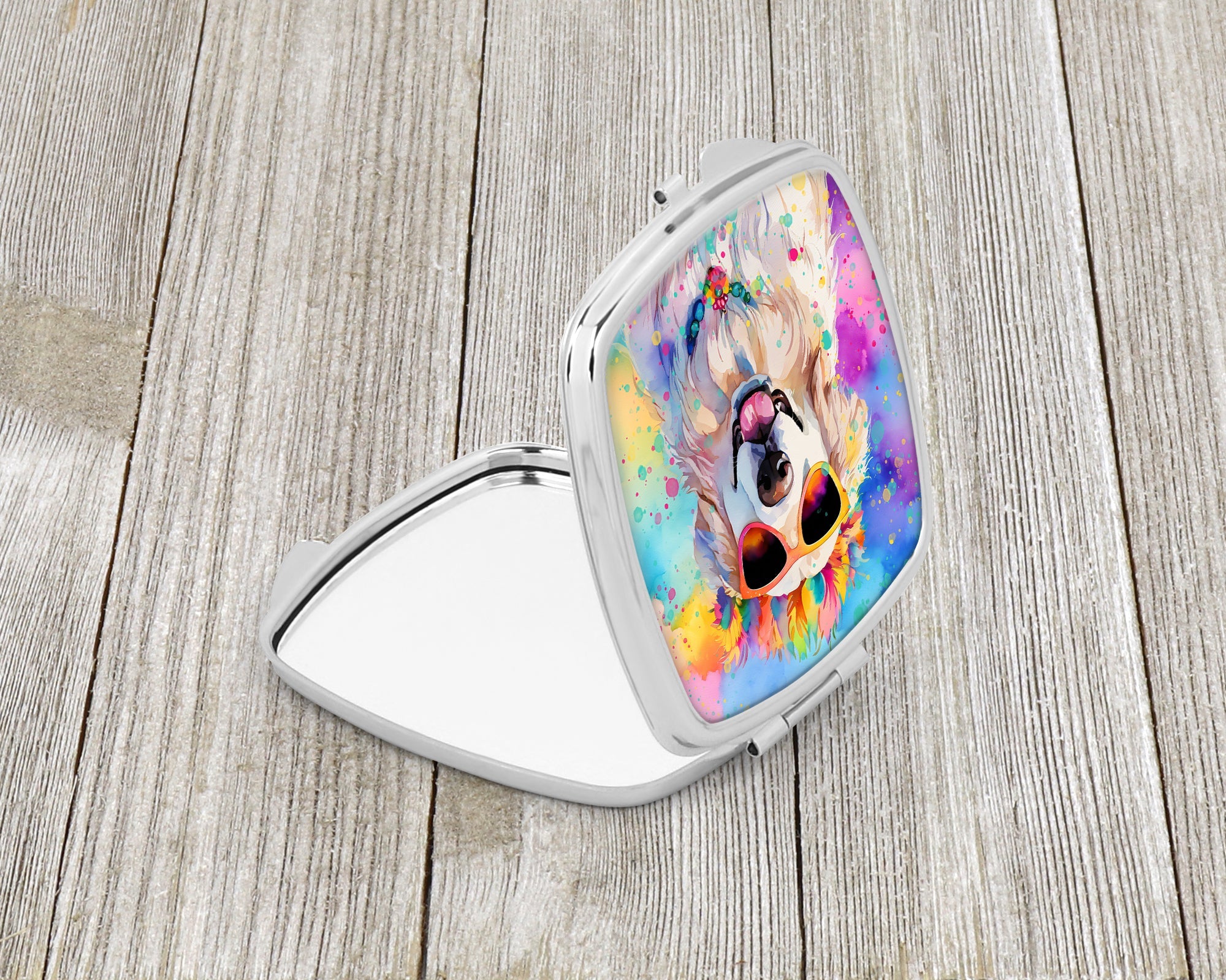 Great Pyrenees Hippie Dawg Compact Mirror Decorative Travel Makeup Mirror for Women Girls Gifts Pocket Makeup Mirror Folding Handheld