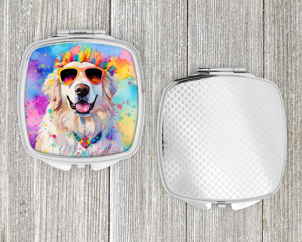 Great Pyrenees Hippie Dawg Compact Mirror Decorative Travel Makeup Mirror for Women Girls Gifts Pocket Makeup Mirror Folding Handheld
