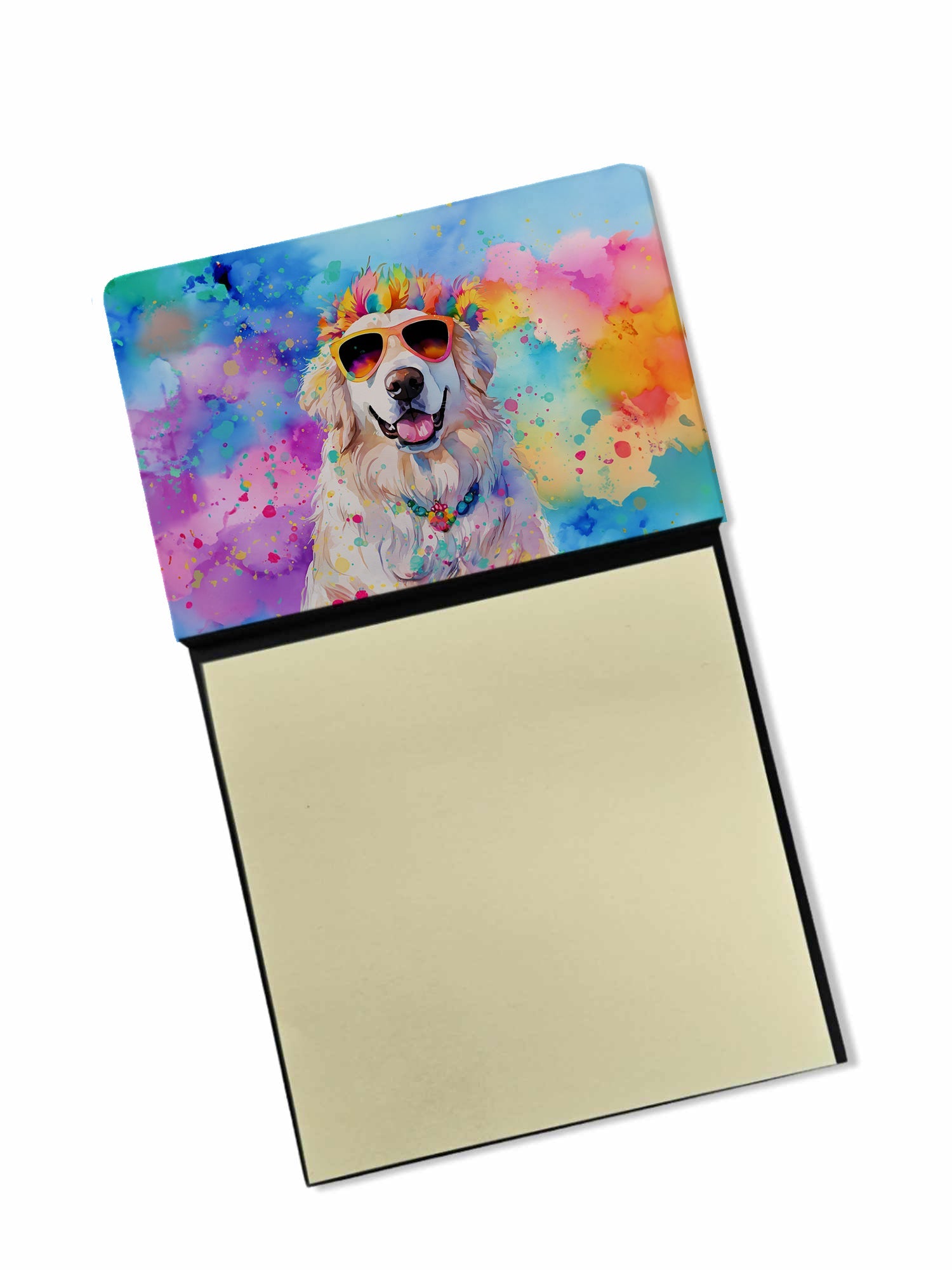 Great Pyrenees Hippie Dawg Watercolor Sticky Note Holder Refillable Dispenser Desk Accessory 3x3 Pad Gift