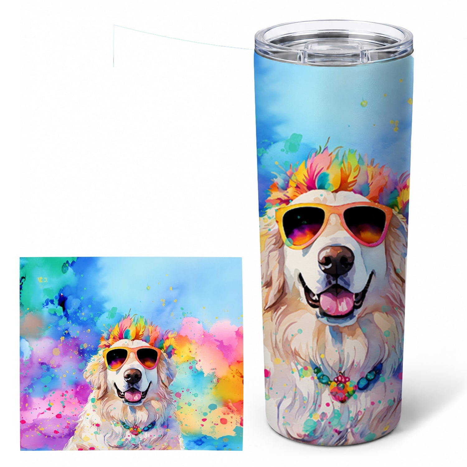 Great Pyrenees Hippie Dawg Stainless Steel Skinny Tumbler 20 oz Vacuum Double Walled Reusable Insulated Travel Cup