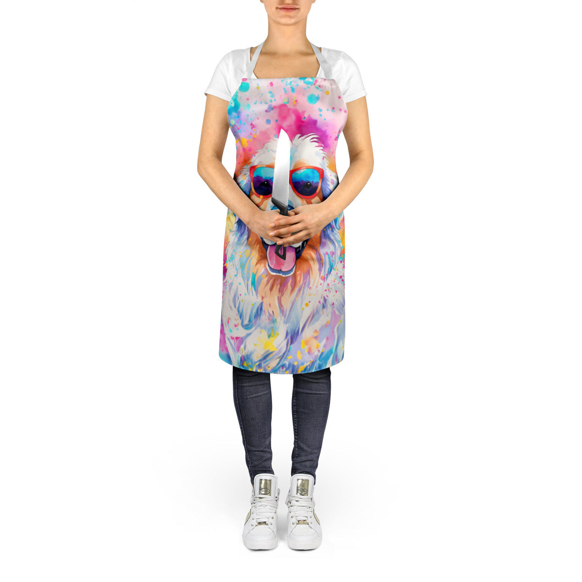 Great Pyrenees Hippie Dawg Apron Cooking Kitchen Server Baking Crafts Gardening for Adult Women Men, Unisex, Large, Multicolor
