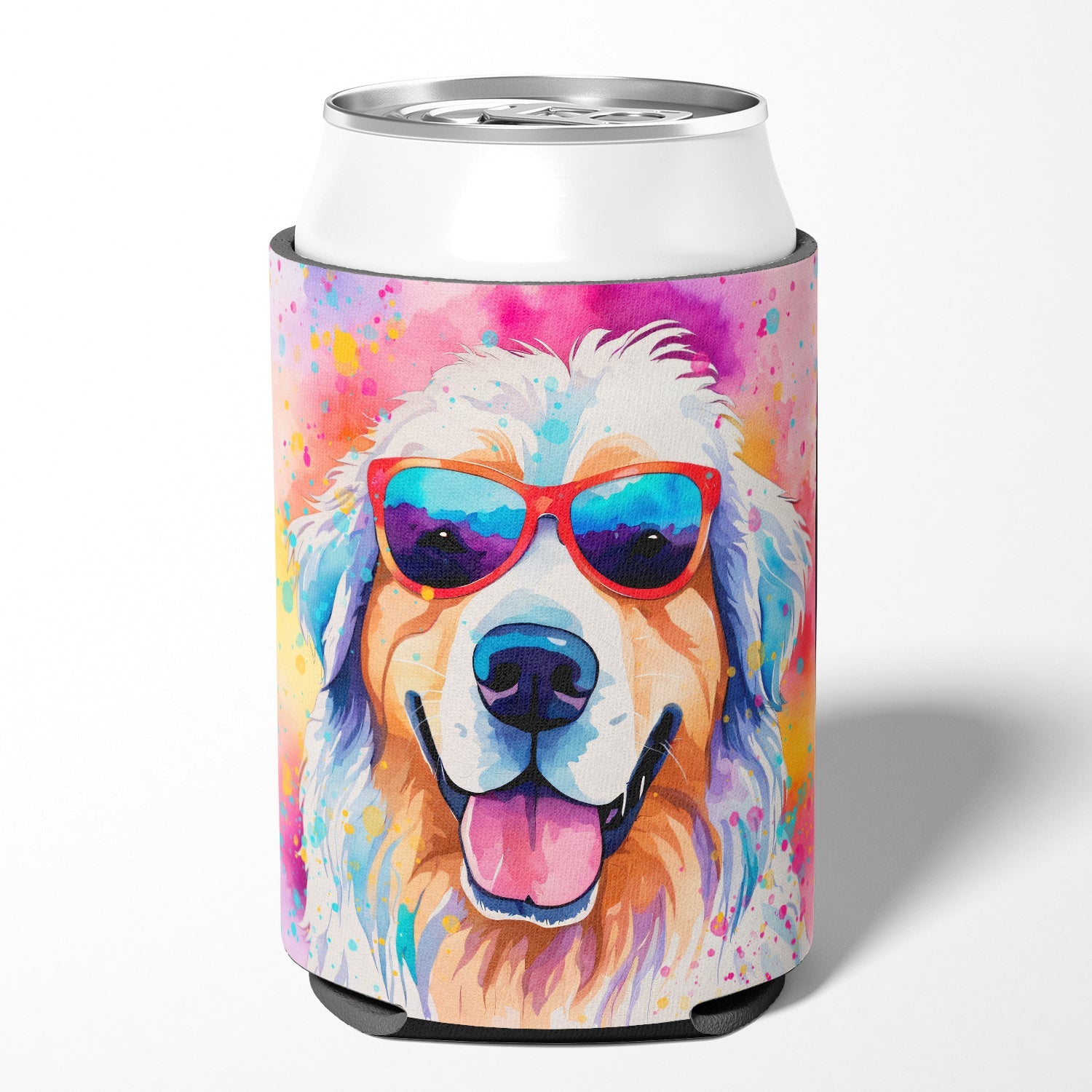 Great Pyrenees Hippie Dawg Can or Bottle Hugger Cooler Sleeve for Standard 12 oz Cans, Insulated Foam Beer & Soda Can Hugger Reusable