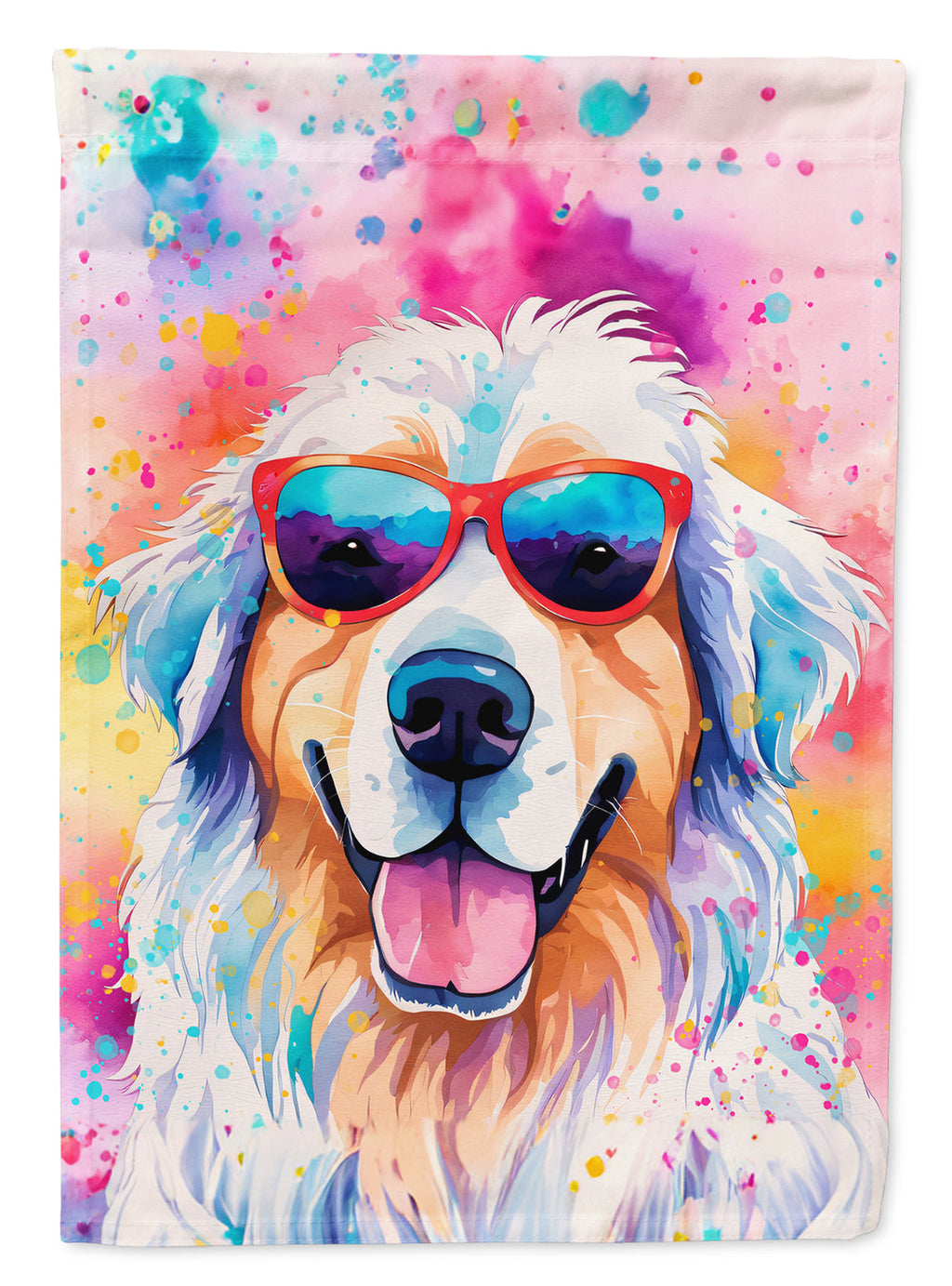 Great Pyrenees Hippie Dawg House Flag 28x40 Porch Sleeve Pole Decorative Outside Yard Banner Artwork Wall Hanging, Polyester
