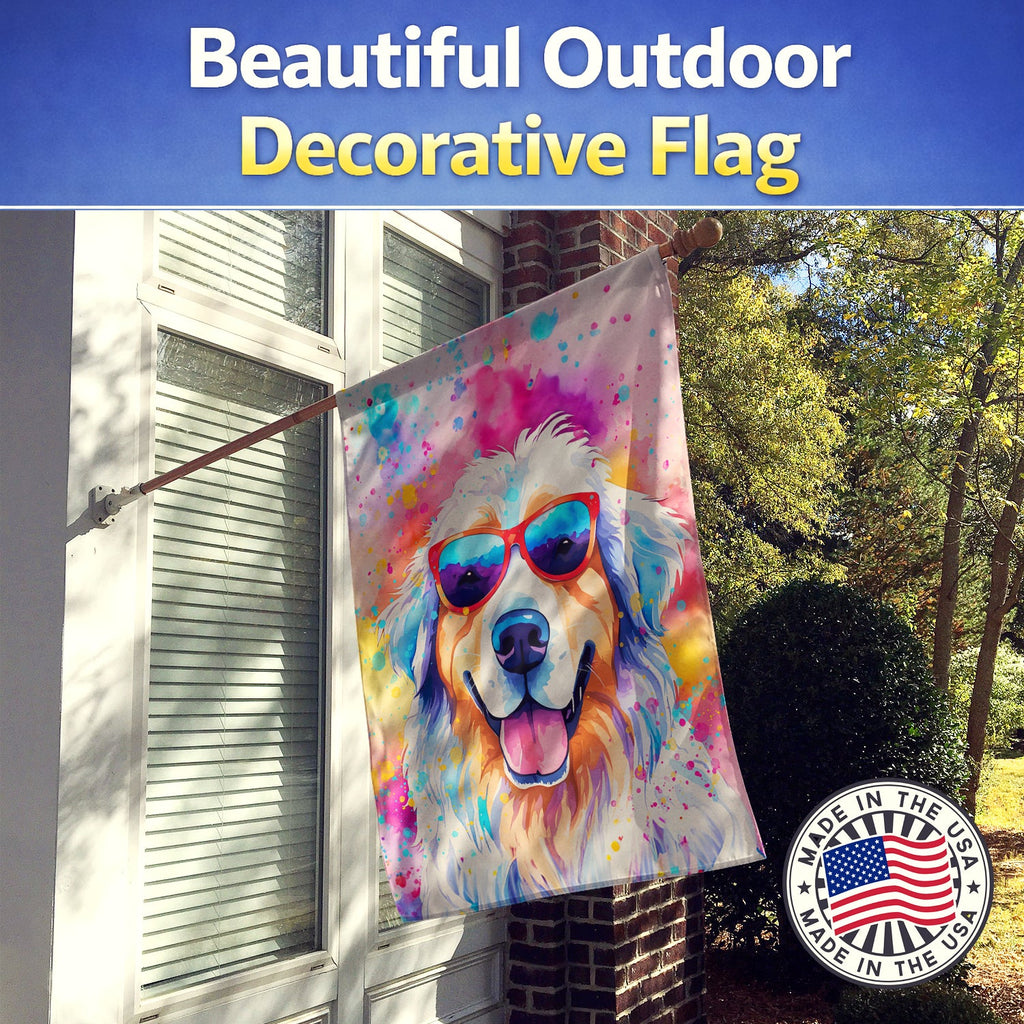Great Pyrenees Hippie Dawg House Flag 28x40 Porch Sleeve Pole Decorative Outside Yard Banner Artwork Wall Hanging, Polyester