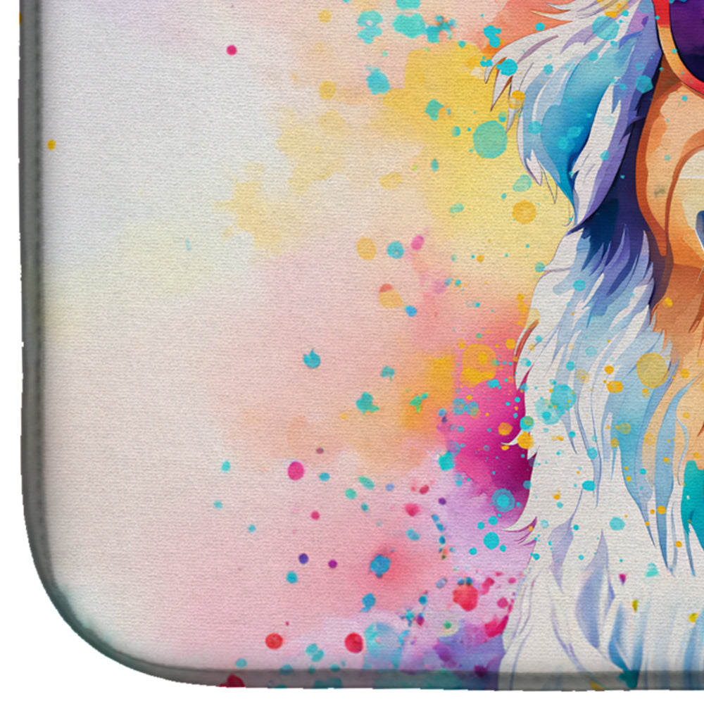 Great Pyrenees Hippie Dawg Dish Drying Mat Absorbent Dish Drying Mat Pad for Kitchen Counter Dish Drainer Mat for Countertop, 14 x 21", Multicolor