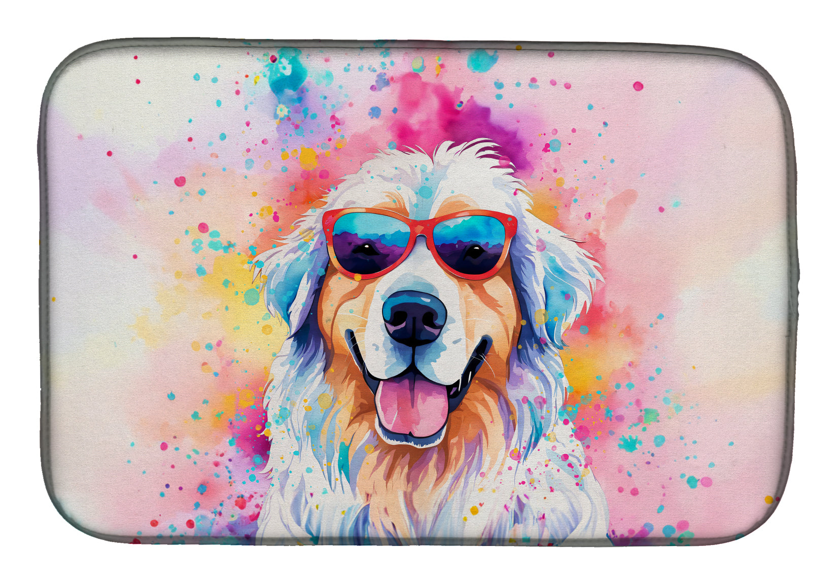 Great Pyrenees Hippie Dawg Dish Drying Mat Absorbent Dish Drying Mat Pad for Kitchen Counter Dish Drainer Mat for Countertop, 14 x 21", Multicolor