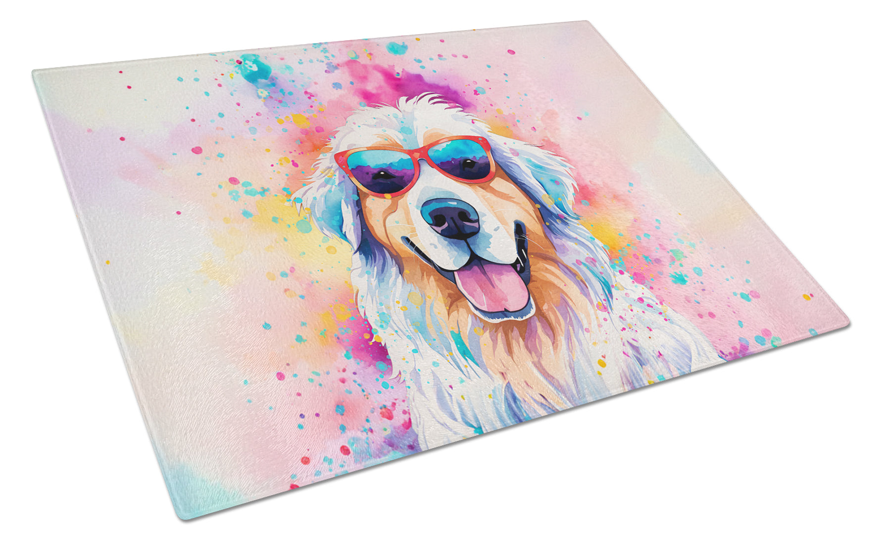Great Pyrenees Hippie Dawg Cutting Board Tempered Glass Kitchen Cutting Surface, Heat Resistant Chopping, Non-Slip Feet, Food Prep & Serving