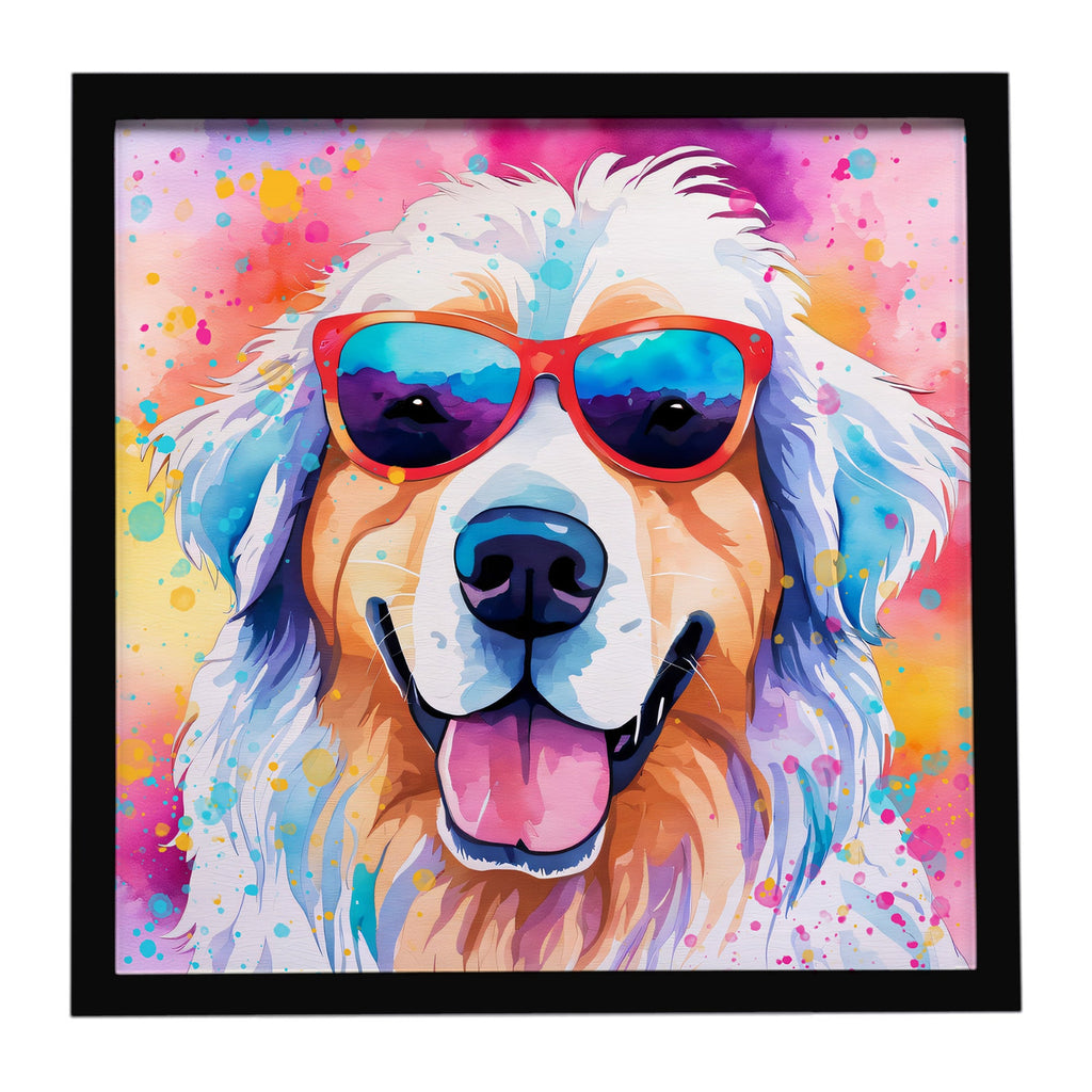 Great Pyrenees Hippie Dawg Framed Metal Print Bathroom, Kitchen, Office, Home Decor Wall Art Ready to Hang, Square, 8X8