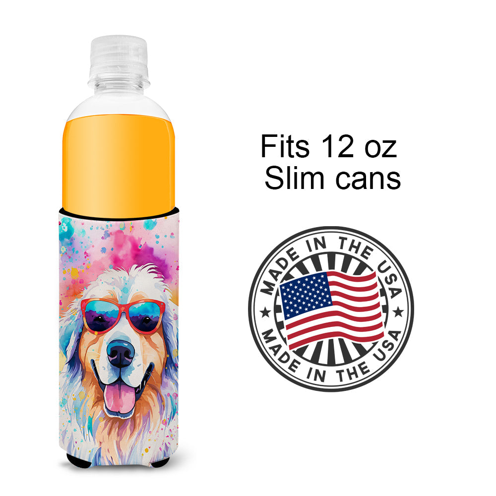 Great Pyrenees Hippie Dawg Slim Can Hugger , Insulated Foam Hugger for 12 oz Slim Cans, Beer Bottles & Water Bottles, Printed in USA