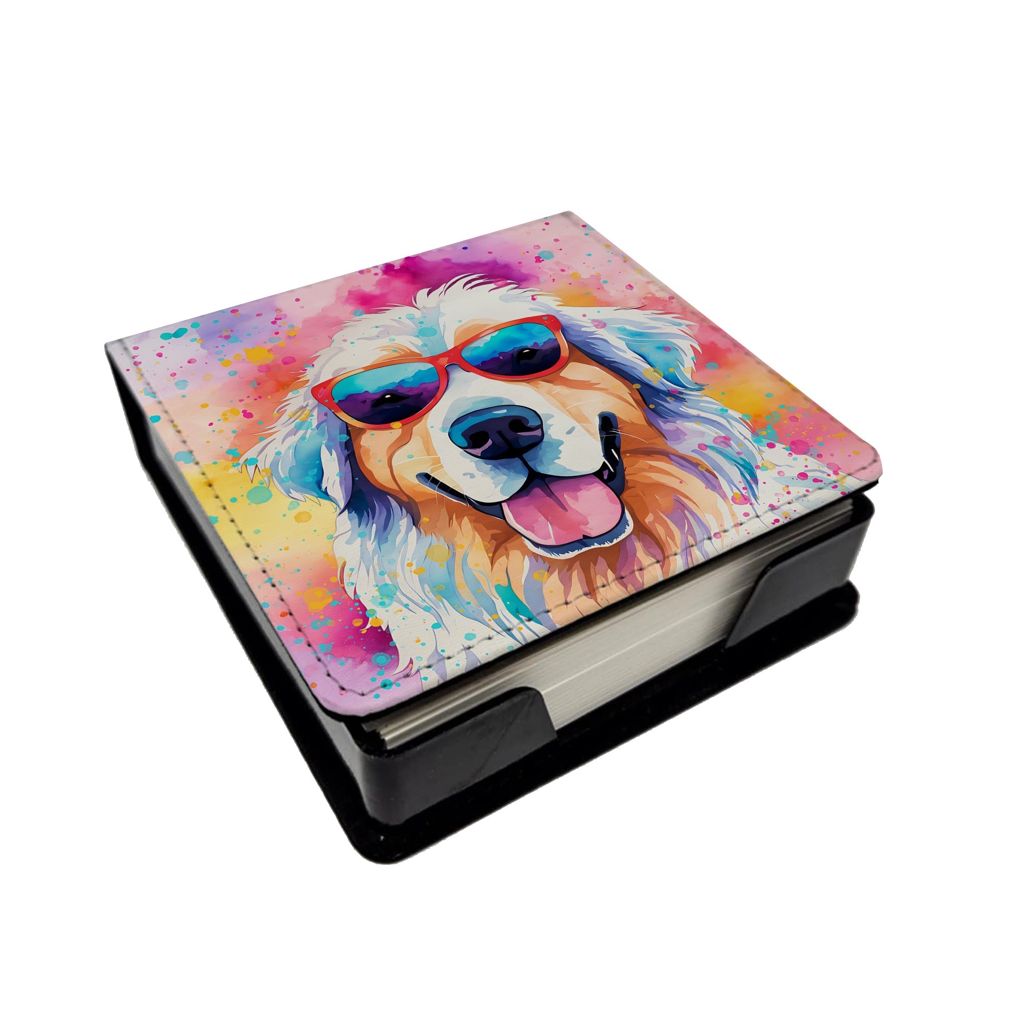Great Pyrenees Hippie Dawg PU Leather Note Paper Holder with Artist-Designed Cover, Desk Accessory, Office Gift