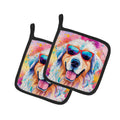 Great Pyrenees Hippie Dawg Pot Holder Set of 2 Heat Resistant Quilted Hot Pads 7.5 x 7.5 Inch, Insulated Kitchen Trivets for Cooking & Baking