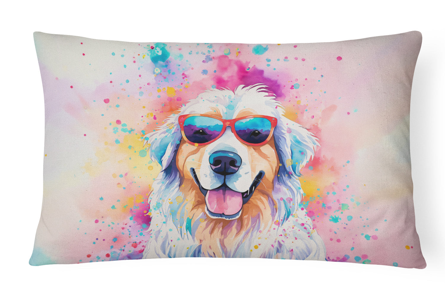 Great Pyrenees Hippie Dawg Decorative Throw Pillow 12x16 Indoor Outdoor Accent Cushion, Fabric Cover with Insert for Sofa, Bed, Porch & Living Room