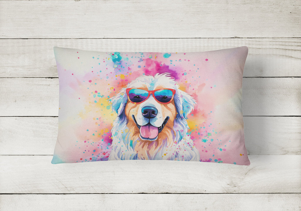 Great Pyrenees Hippie Dawg Decorative Throw Pillow 12x16 Indoor Outdoor Accent Cushion, Fabric Cover with Insert for Sofa, Bed, Porch & Living Room