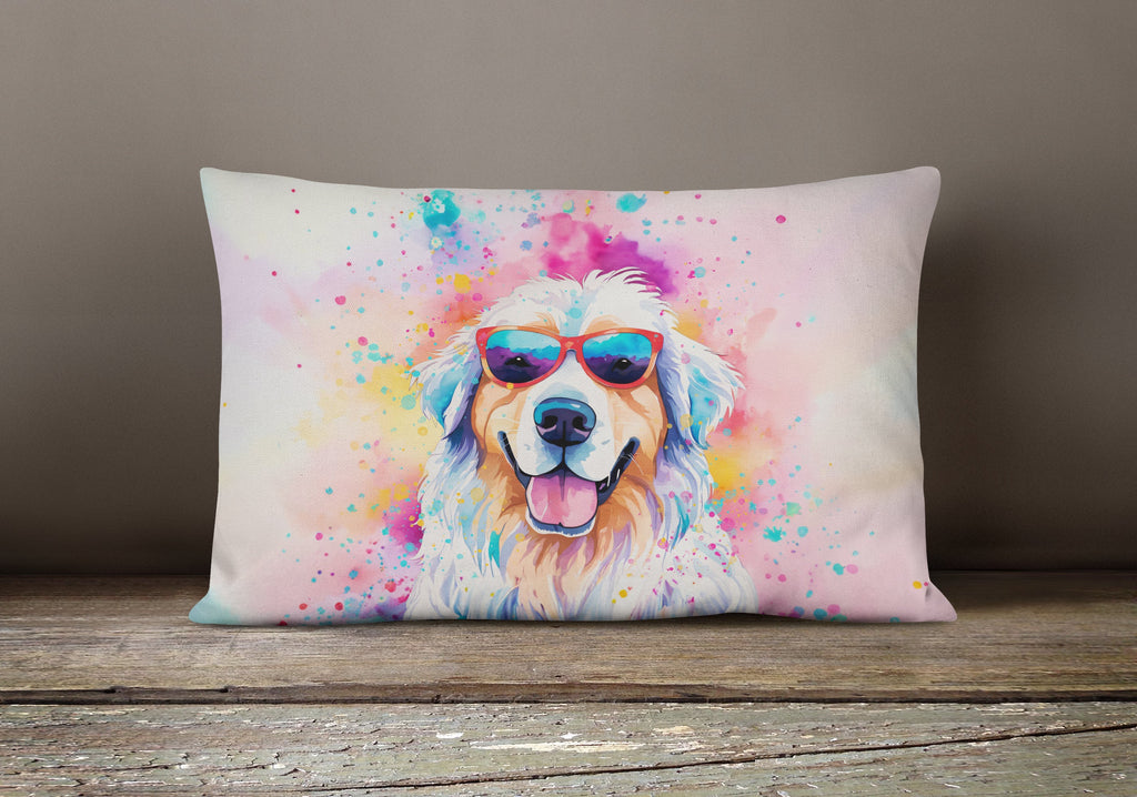 Great Pyrenees Hippie Dawg Decorative Throw Pillow 12x16 Indoor Outdoor Accent Cushion, Fabric Cover with Insert for Sofa, Bed, Porch & Living Room