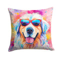 Great Pyrenees Hippie Dawg Decorative Throw Pillow 14x14 Indoor Outdoor Accent Cushion, Fabric Cover with Insert for Sofa, Bed, Porch & Living Room