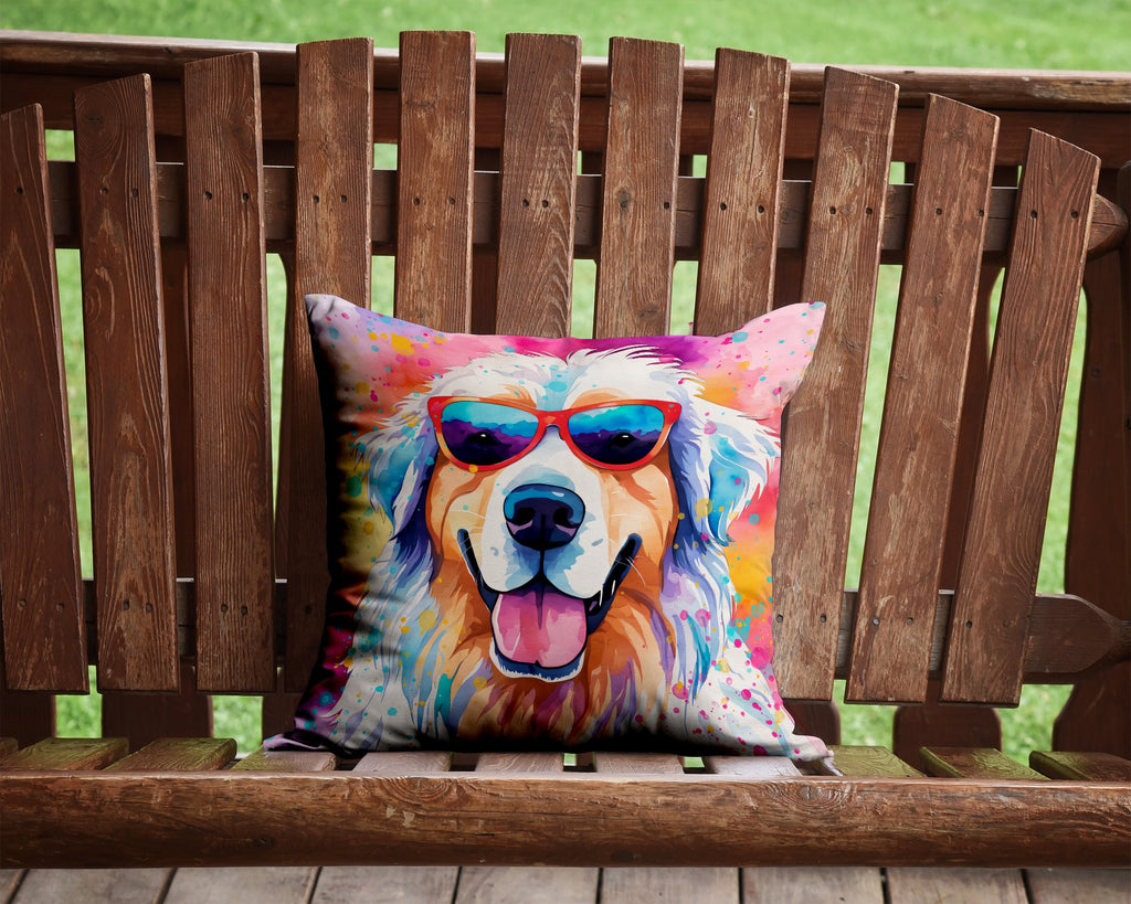 Great Pyrenees Hippie Dawg Decorative Throw Pillow 14x14 Indoor Outdoor Accent Cushion, Fabric Cover with Insert for Sofa, Bed, Porch & Living Room