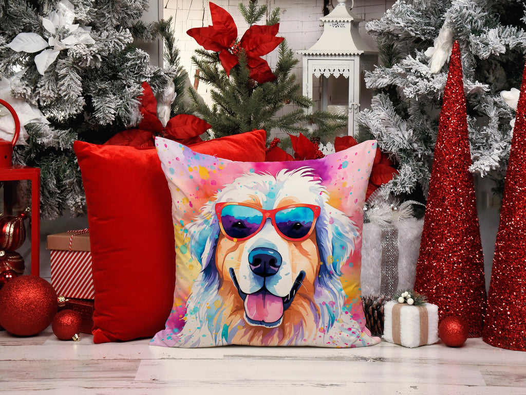 Great Pyrenees Hippie Dawg Decorative Throw Pillow 18x18 Indoor Outdoor Accent Cushion, Fabric Cover with Insert for Sofa, Bed, Porch & Living Room