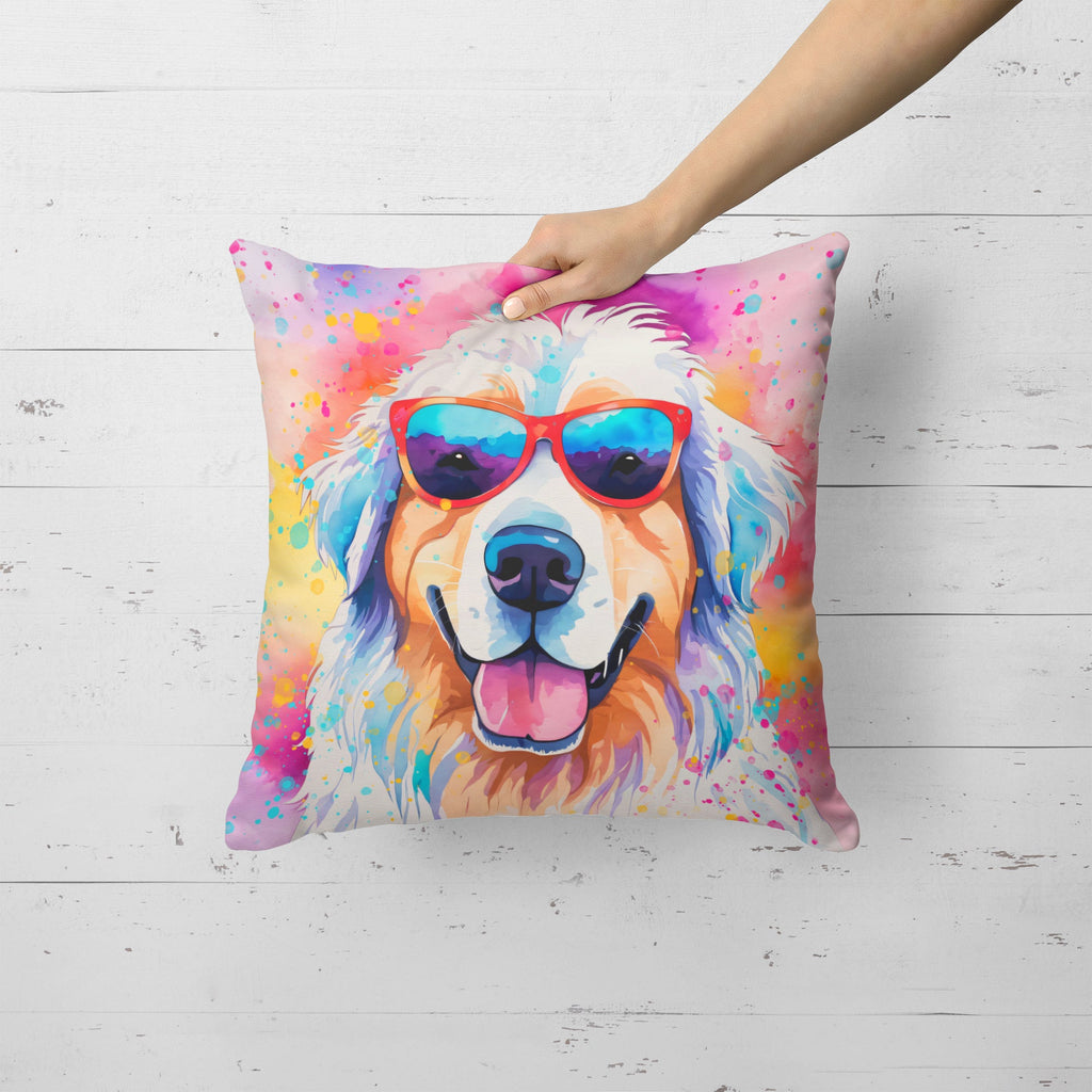 Great Pyrenees Hippie Dawg Decorative Throw Pillow 18x18 Indoor Outdoor Accent Cushion, Fabric Cover with Insert for Sofa, Bed, Porch & Living Room