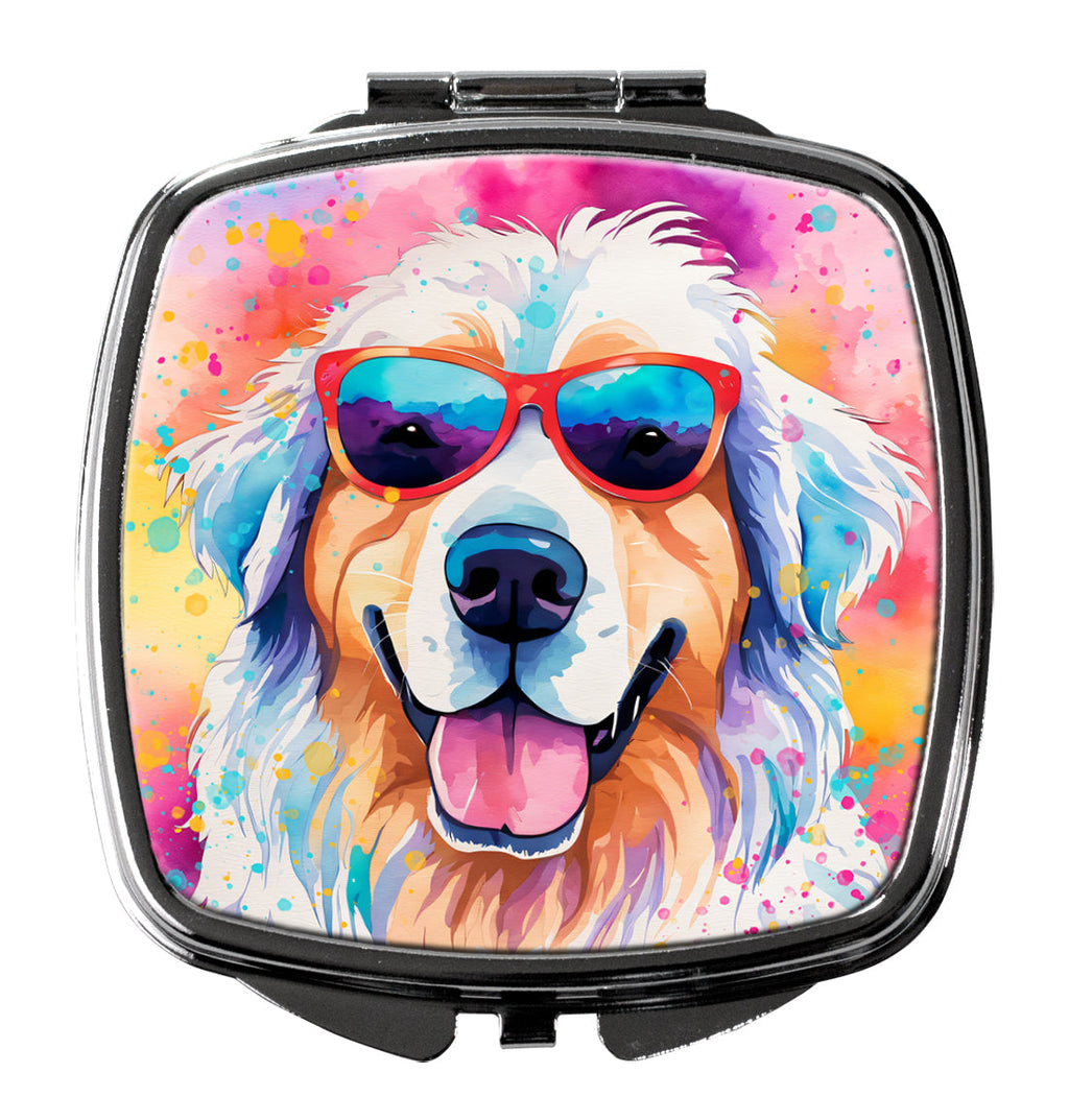Great Pyrenees Hippie Dawg Compact Mirror Decorative Travel Makeup Mirror for Women Girls Gifts Pocket Makeup Mirror Folding Handheld