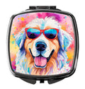 Great Pyrenees Hippie Dawg Compact Mirror Decorative Travel Makeup Mirror for Women Girls Gifts Pocket Makeup Mirror Folding Handheld