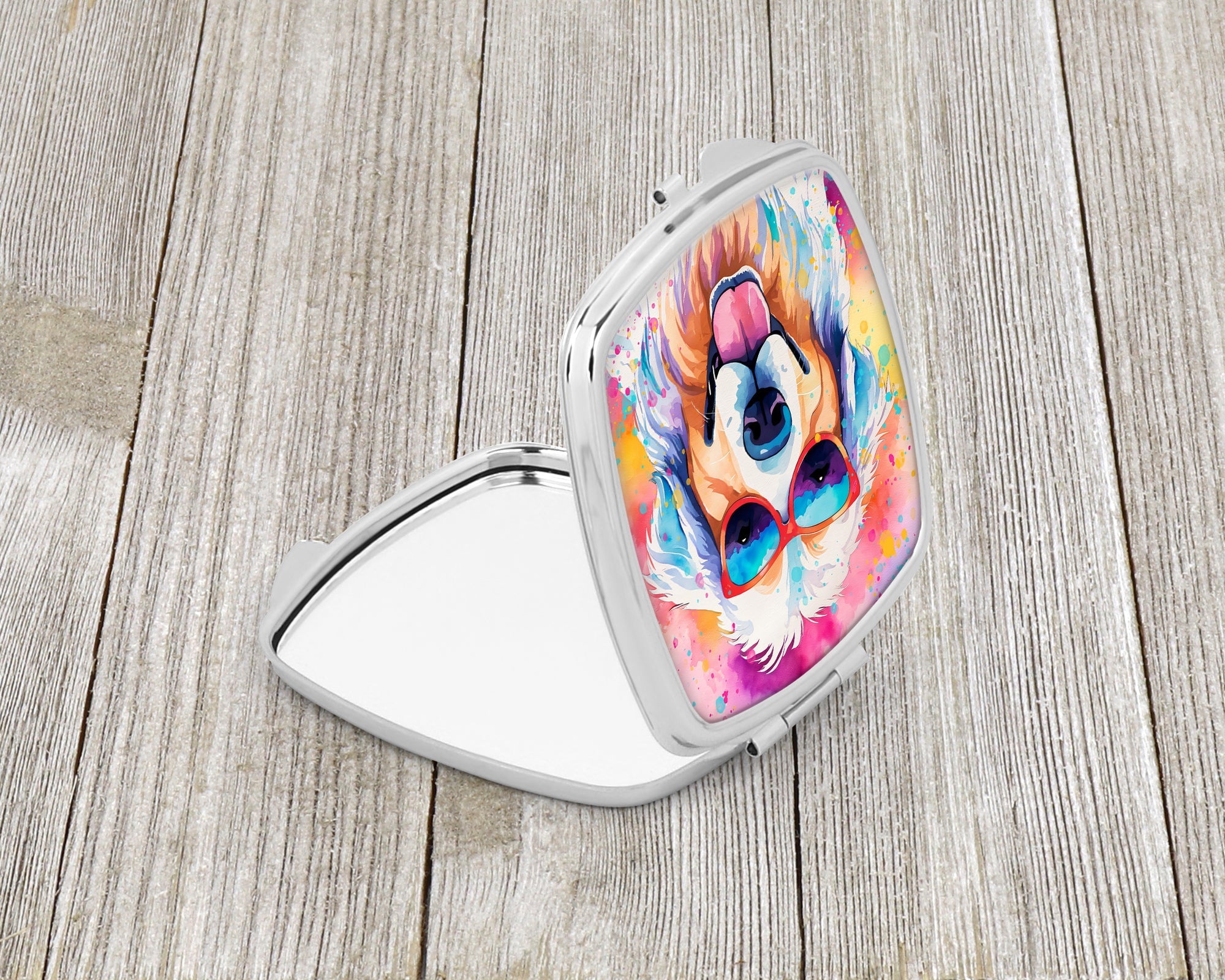 Great Pyrenees Hippie Dawg Compact Mirror Decorative Travel Makeup Mirror for Women Girls Gifts Pocket Makeup Mirror Folding Handheld