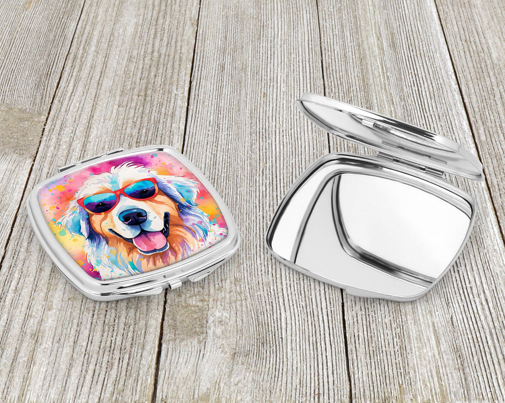 Great Pyrenees Hippie Dawg Compact Mirror Decorative Travel Makeup Mirror for Women Girls Gifts Pocket Makeup Mirror Folding Handheld