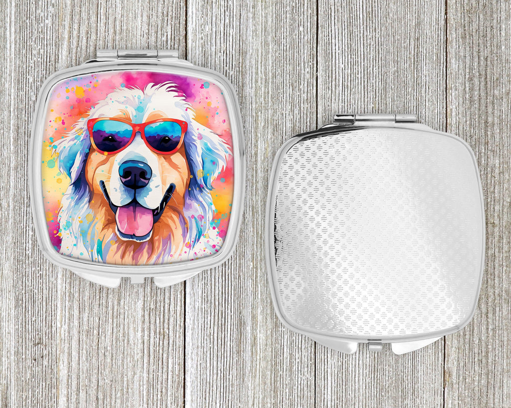 Great Pyrenees Hippie Dawg Compact Mirror Decorative Travel Makeup Mirror for Women Girls Gifts Pocket Makeup Mirror Folding Handheld