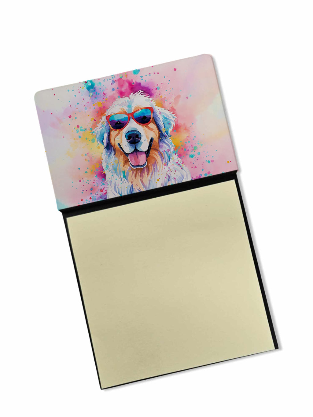 Great Pyrenees Hippie Dawg Watercolor Sticky Note Holder Refillable Dispenser Desk Accessory 3x3 Pad Gift