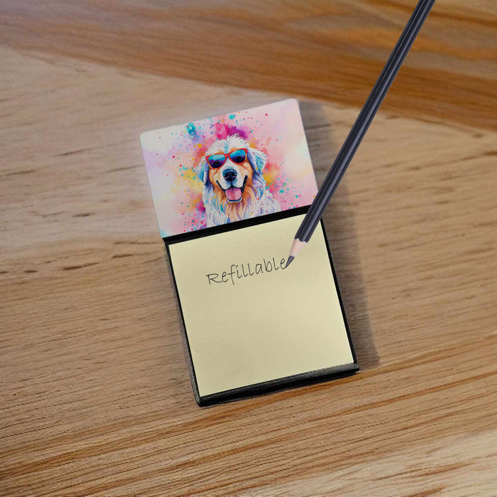 Great Pyrenees Hippie Dawg Watercolor Sticky Note Holder Refillable Dispenser Desk Accessory 3x3 Pad Gift