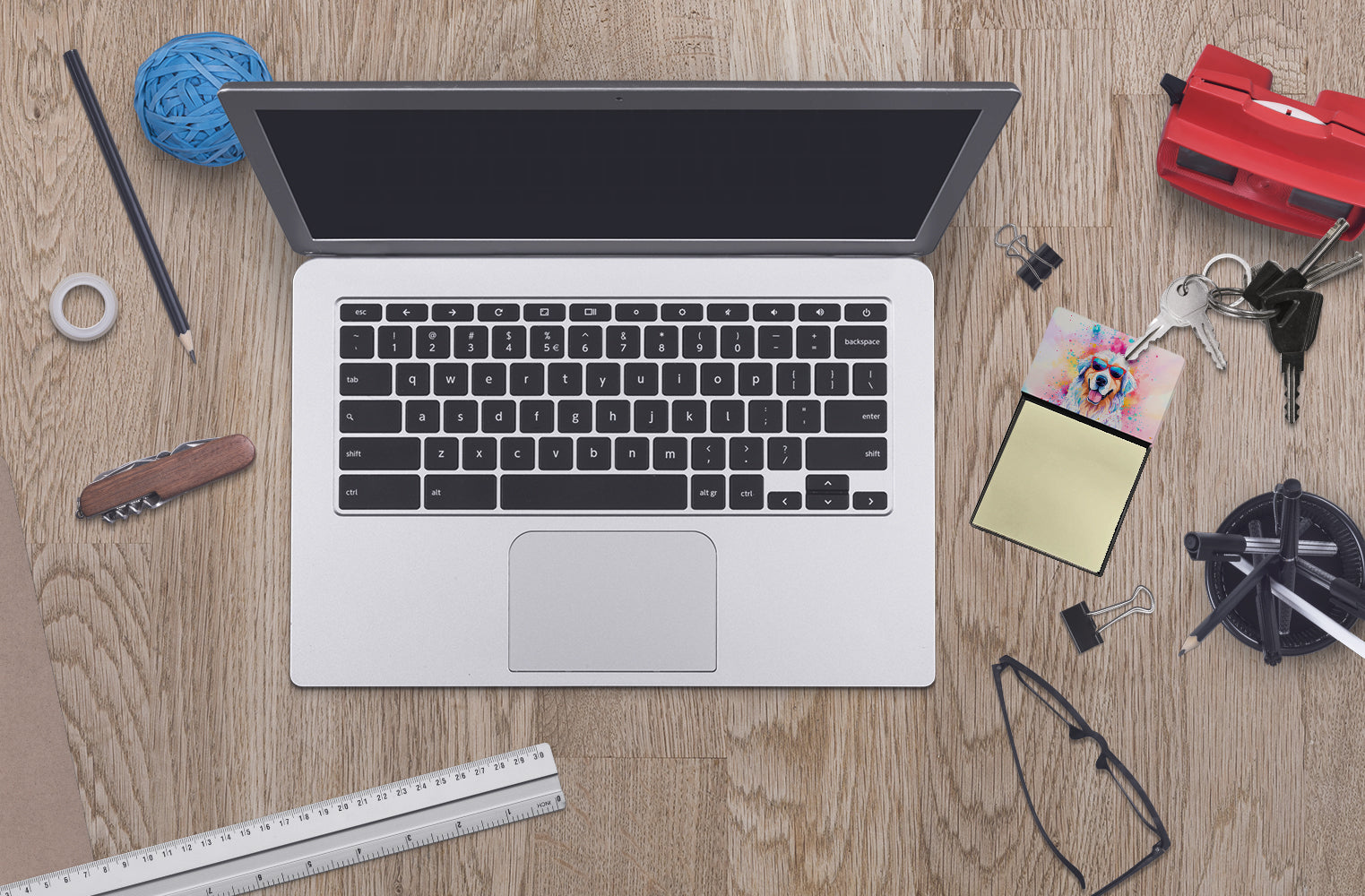 Great Pyrenees Hippie Dawg Watercolor Sticky Note Holder Refillable Dispenser Desk Accessory 3x3 Pad Gift