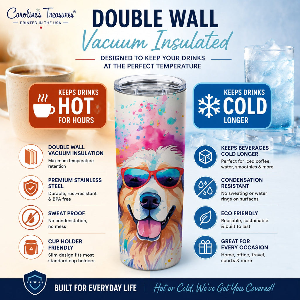 Great Pyrenees Hippie Dawg Stainless Steel Skinny Tumbler 20 oz Vacuum Double Walled Reusable Insulated Travel Cup