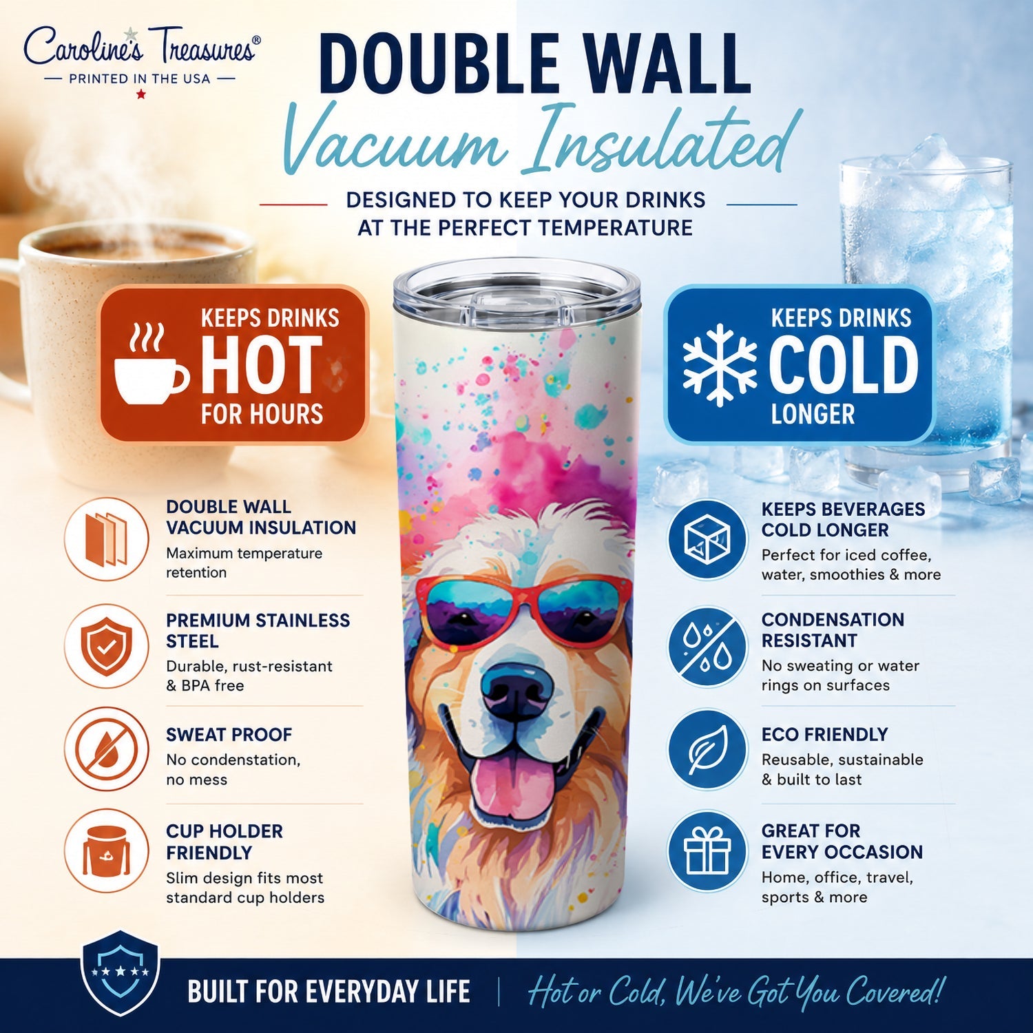 Great Pyrenees Hippie Dawg Stainless Steel Skinny Tumbler 20 oz Vacuum Double Walled Reusable Insulated Travel Cup