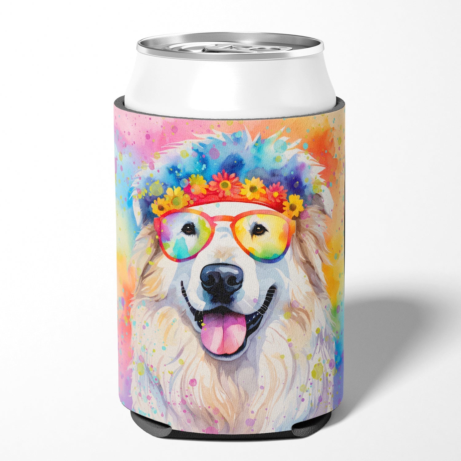 Great Pyrenees Hippie Dawg Can or Bottle Hugger Cooler Sleeve for Standard 12 oz Cans, Insulated Foam Beer & Soda Can Hugger Reusable
